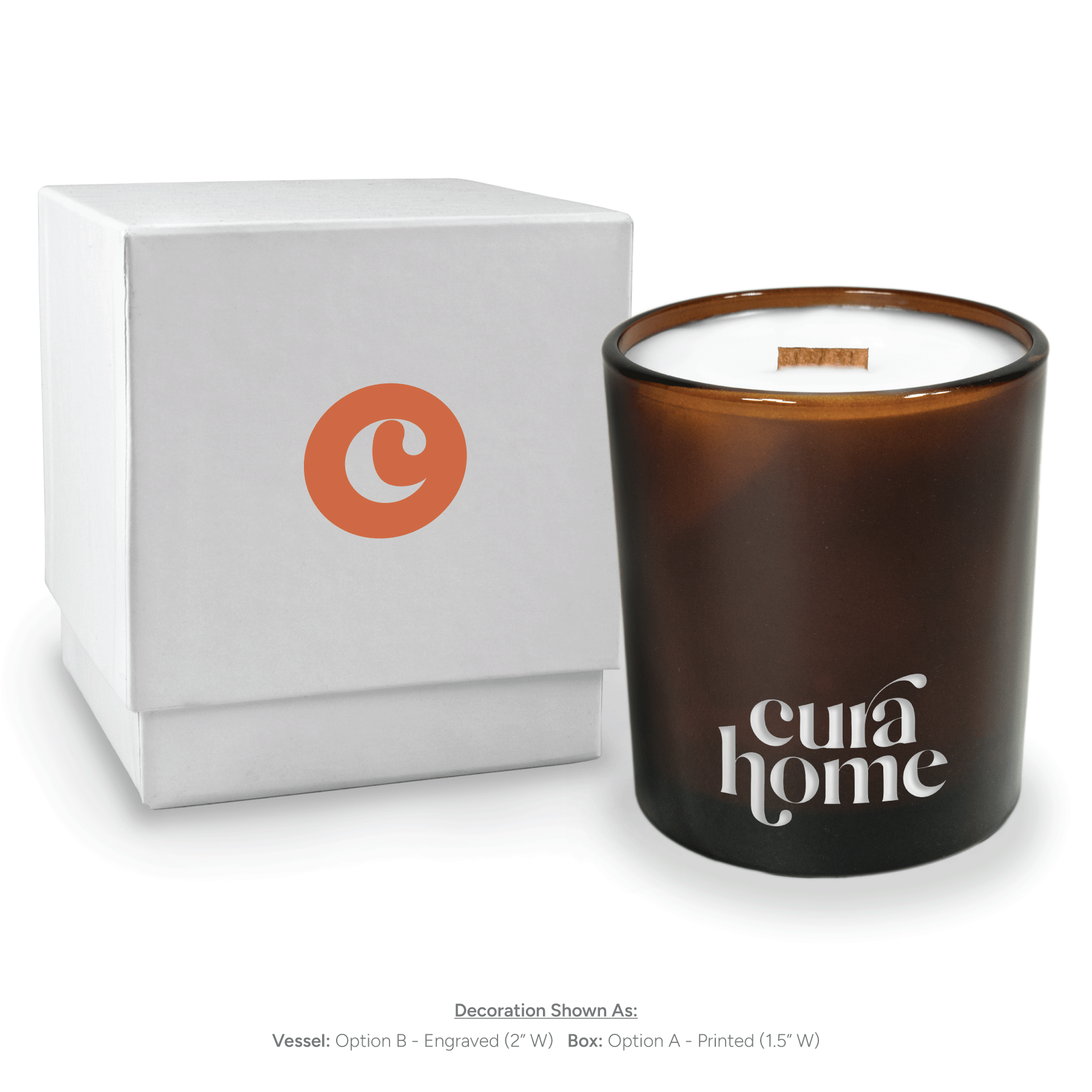 14 oz engraved amber luxury candle with white gift box and lid off