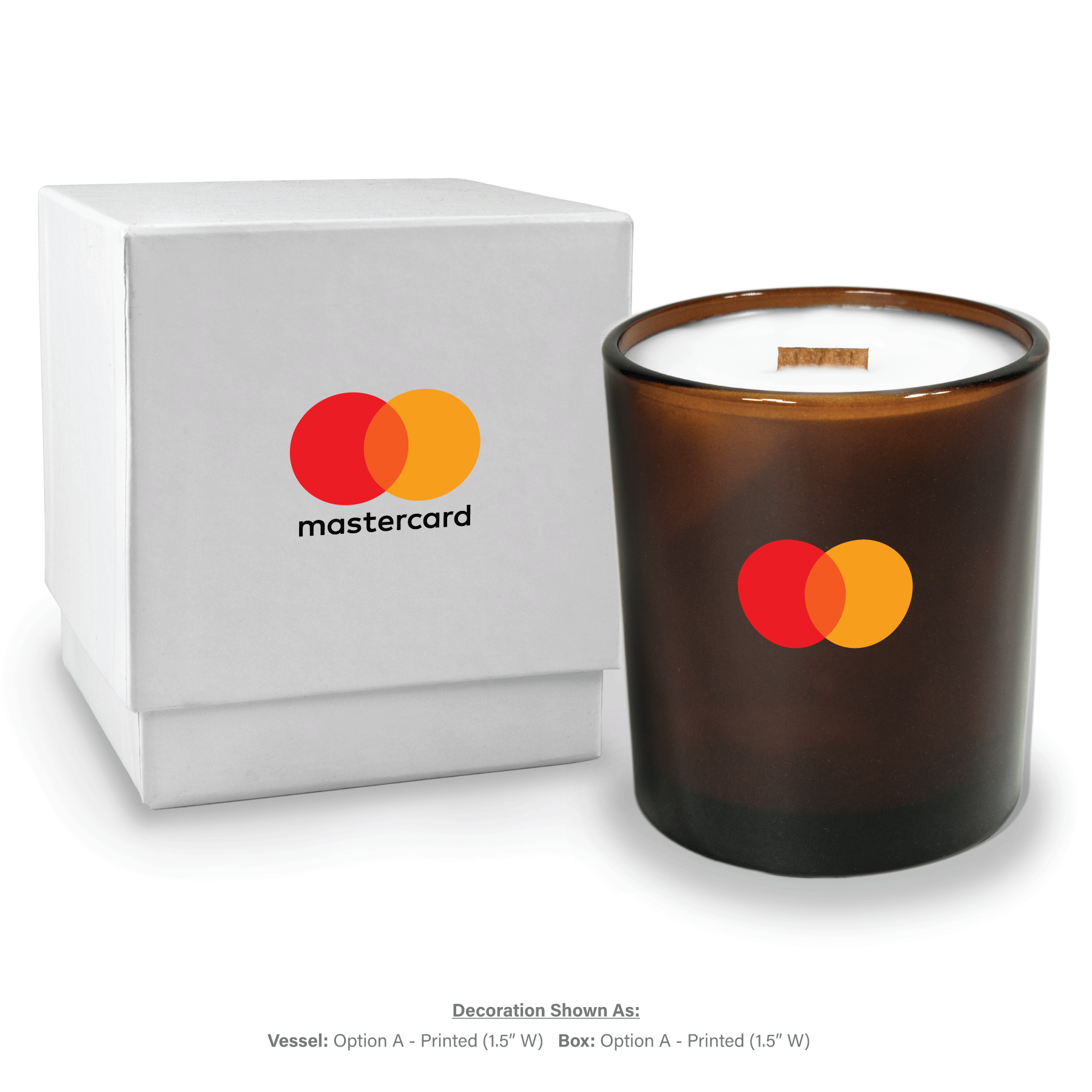 14 oz amber luxury candle with white gift box without lid, showing custom branding