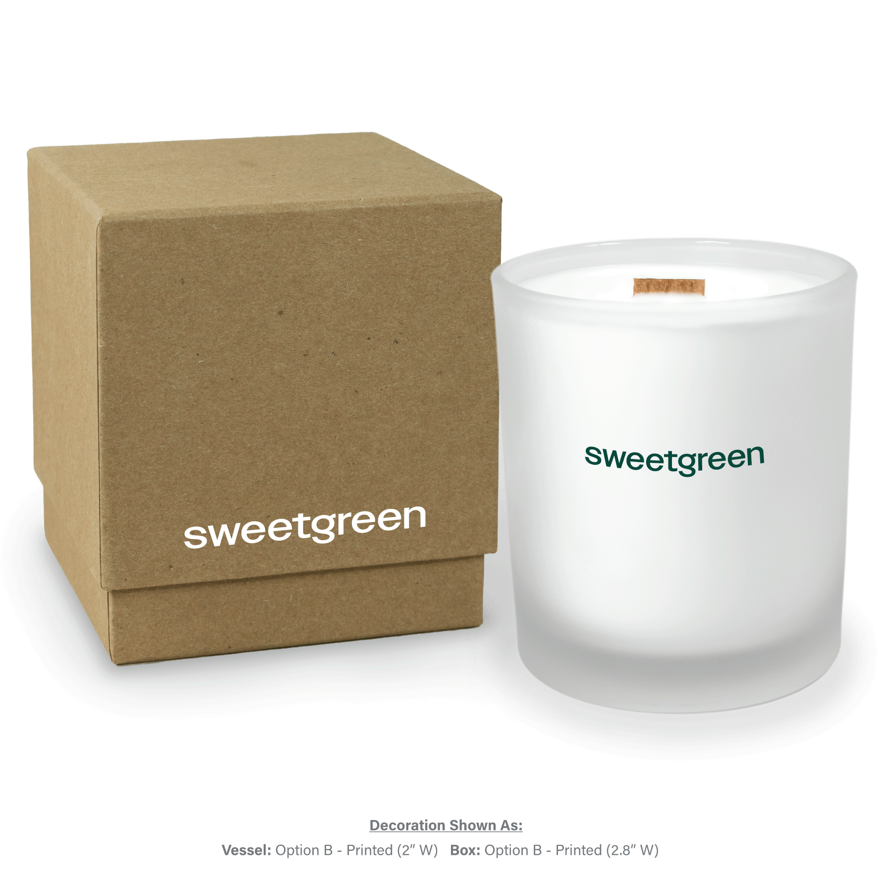 Frosted Luxury candle with kraft gift box packaging showing printed branding and premium presentation.