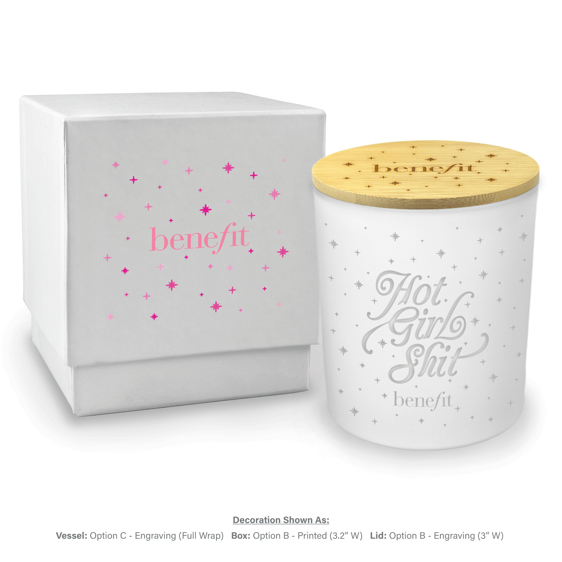 14 oz engraved luxury white soy candle with bamboo lid and white gift box