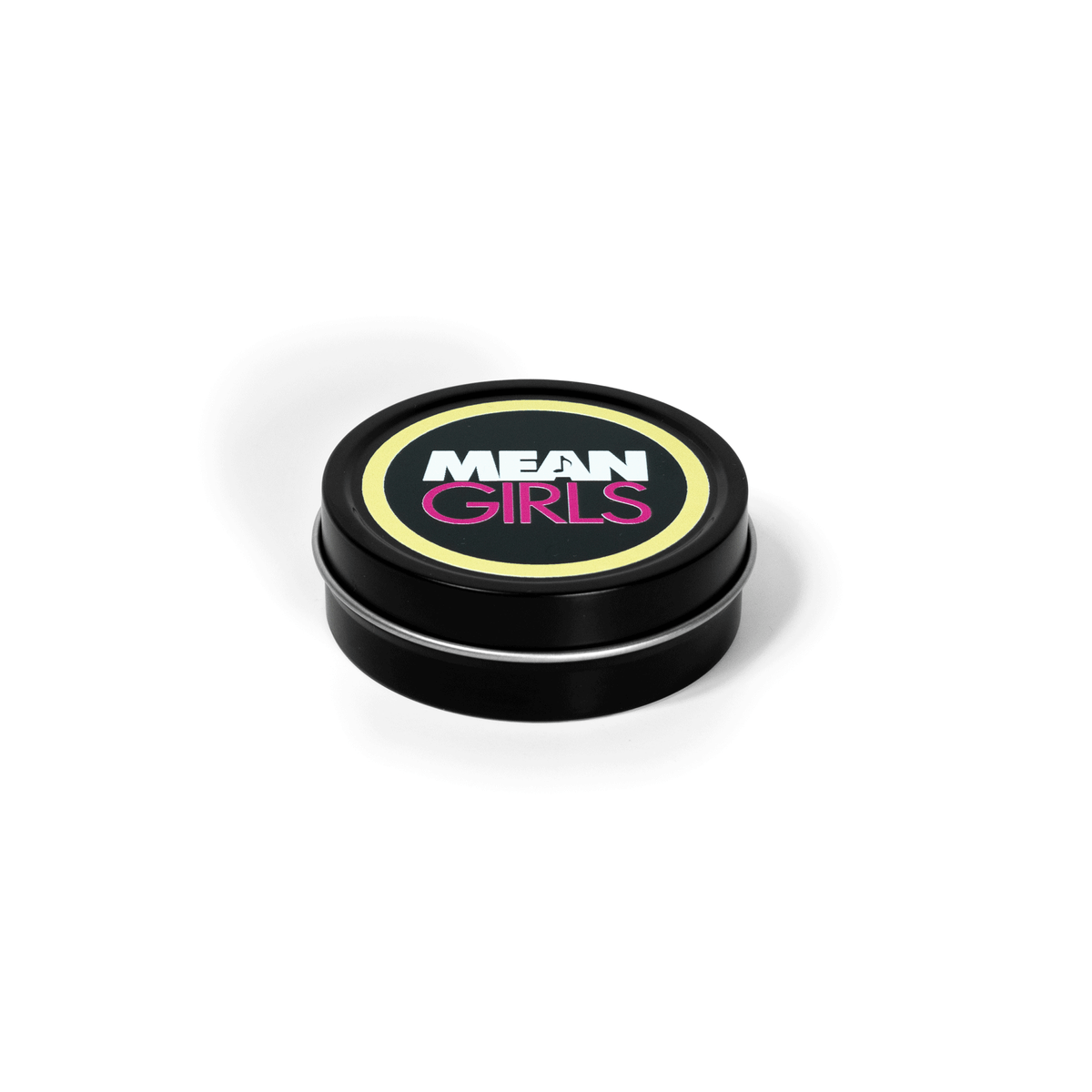 2 oz black tin travel candle shown with removable black lid featuring multicolor branding.