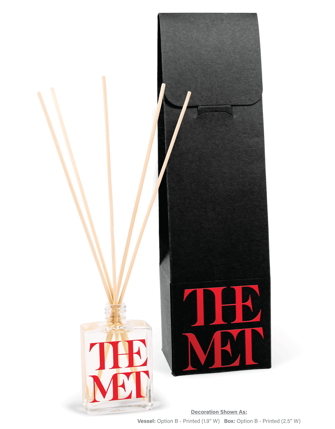 2 oz mini reed diffuser in clear glass bottle with black gift box packaging