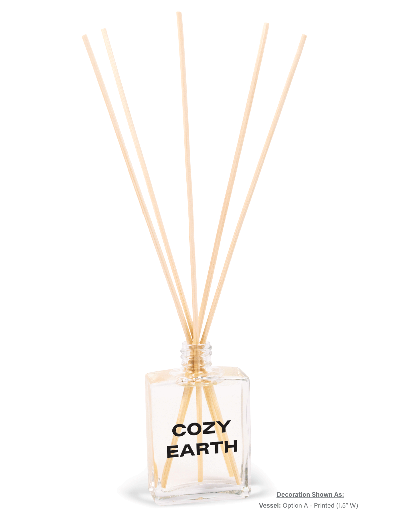 2 oz mini reed diffuser with clear glass bottle featuring custom branding