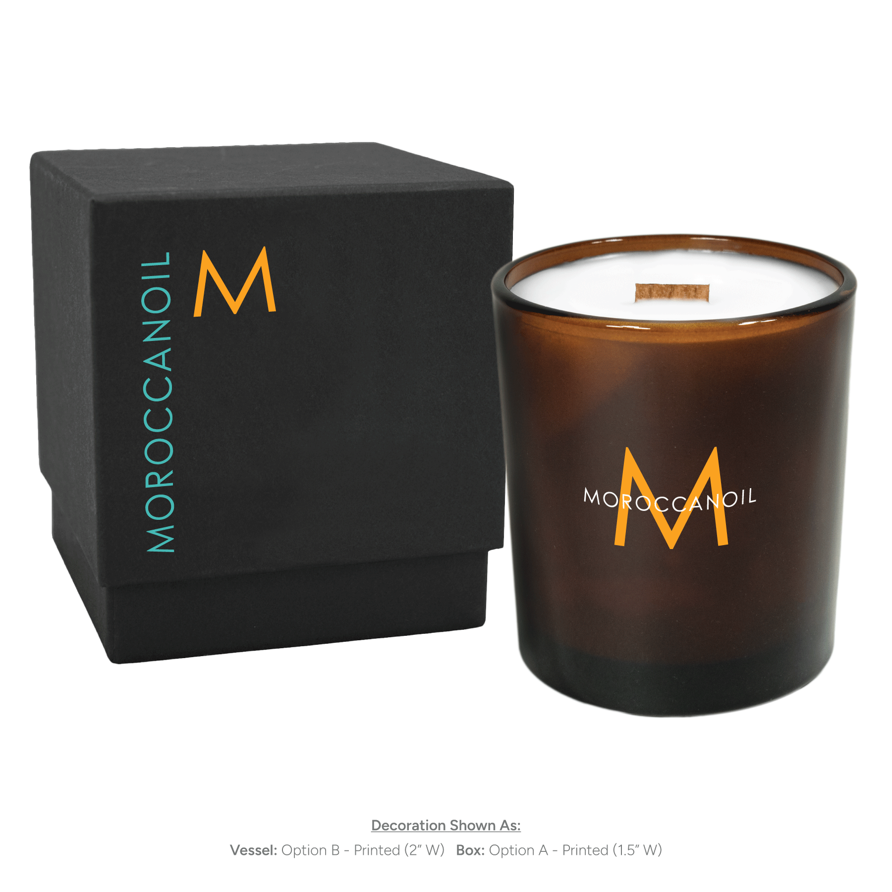 14 oz amber luxury candle with blackgift box without lid, displaying custom branding