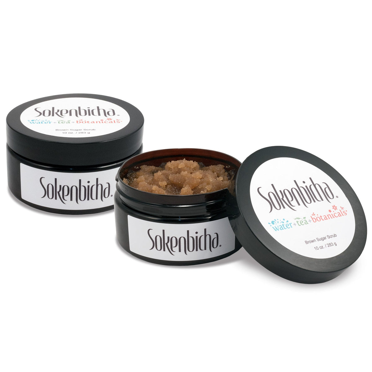 Private label 10 oz. brown sugar body scrub jar with custom label, manufactured by Bath Promotions in Los Angeles