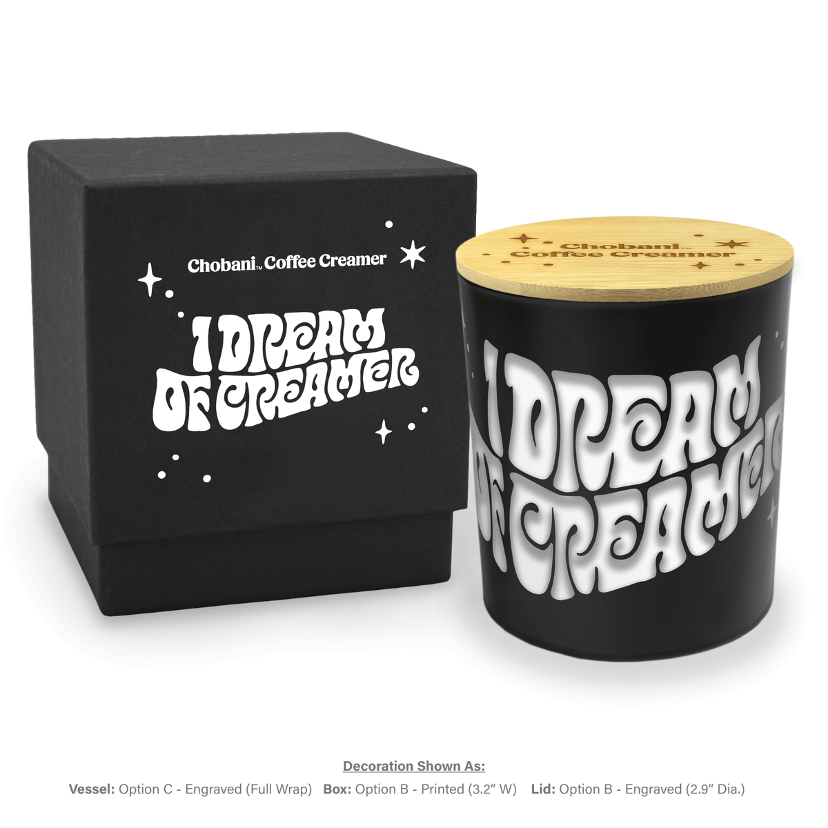 Close-up of a 14 oz black luxury candle with custom engraved monogram logo