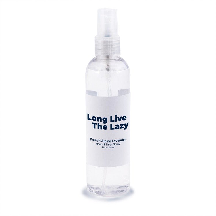 4 oz clear spray bottle with clear pump top and white label with blue text.
