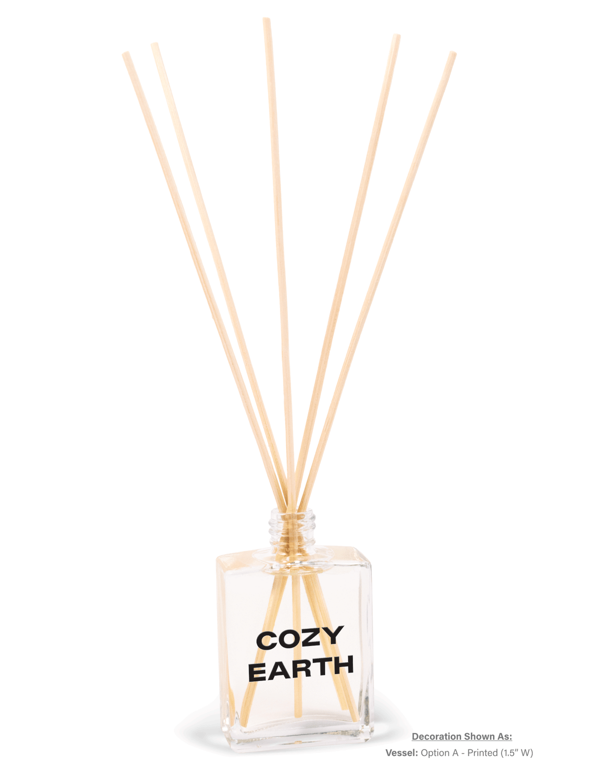2 oz mini reed diffuser with clear glass bottle featuring custom branding