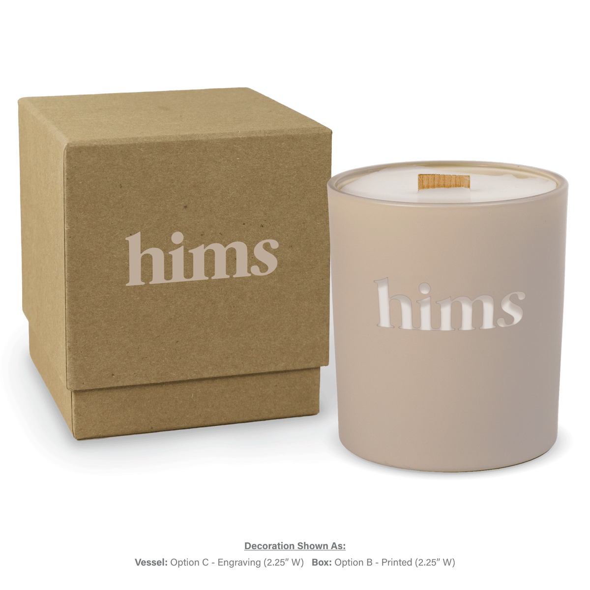 14 oz. Nude glass candle with custom engraved logo next to its matching Kraft gift box