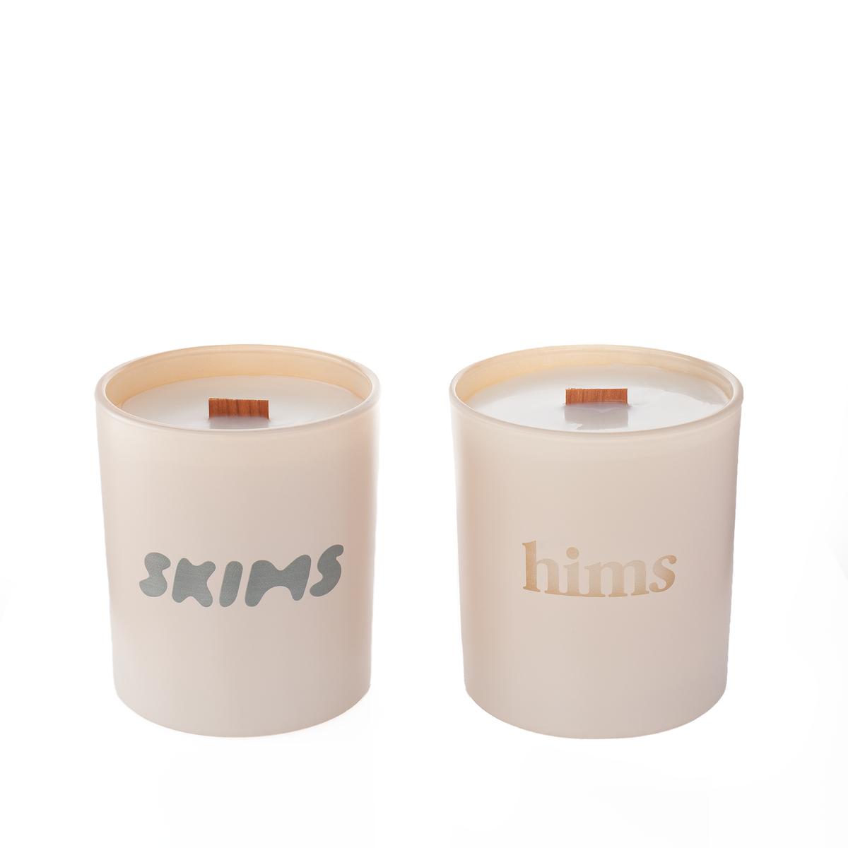 Nude glass, two 14 oz. candles side by side, one custom printed and one laser engraved, from Bath Promotions