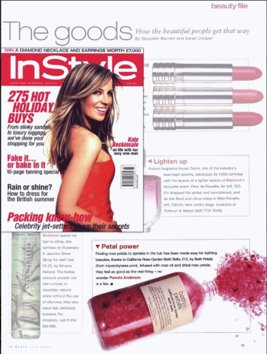 Bath Petals California Rose Garden Bath Salts featured in InStyle UK, ‘Petal Power,’ July 2004