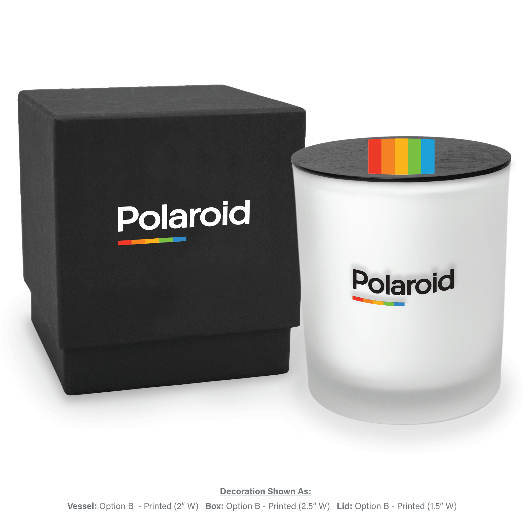 Close-up view of 14 oz frosted luxury candle showing black lid and black gift box.
