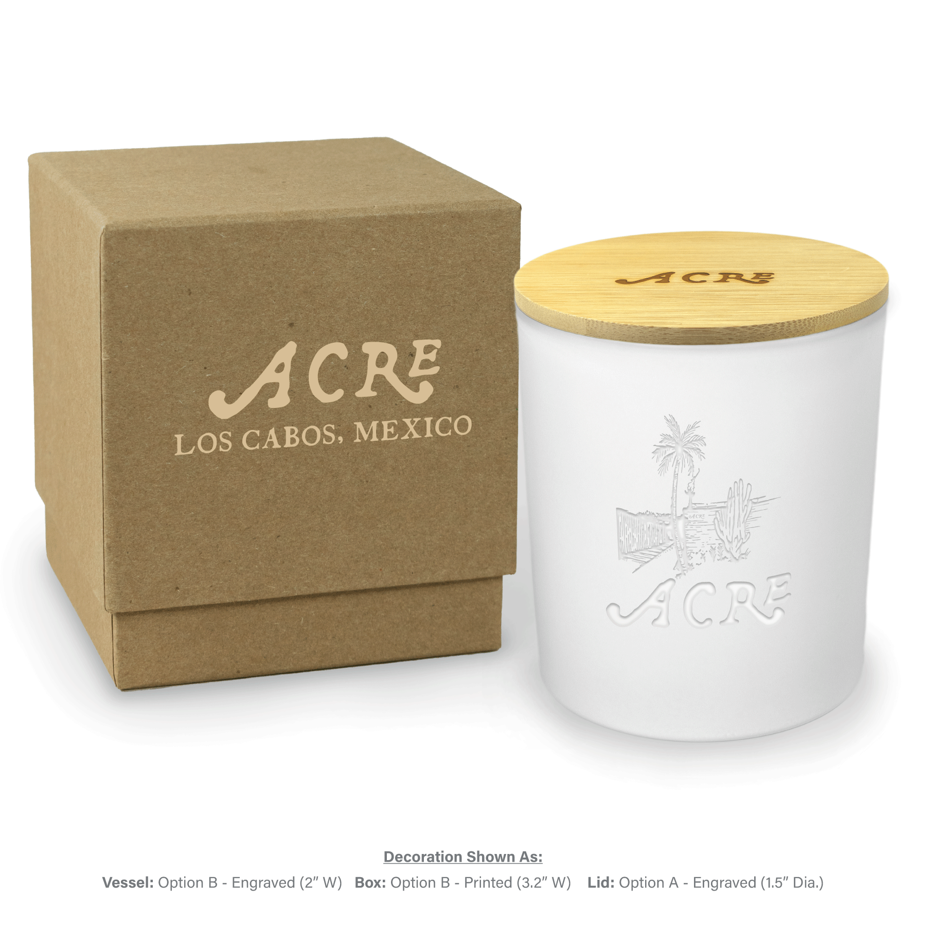 14 oz engraved luxury white soy candle with bamboo lid and kraft gift box