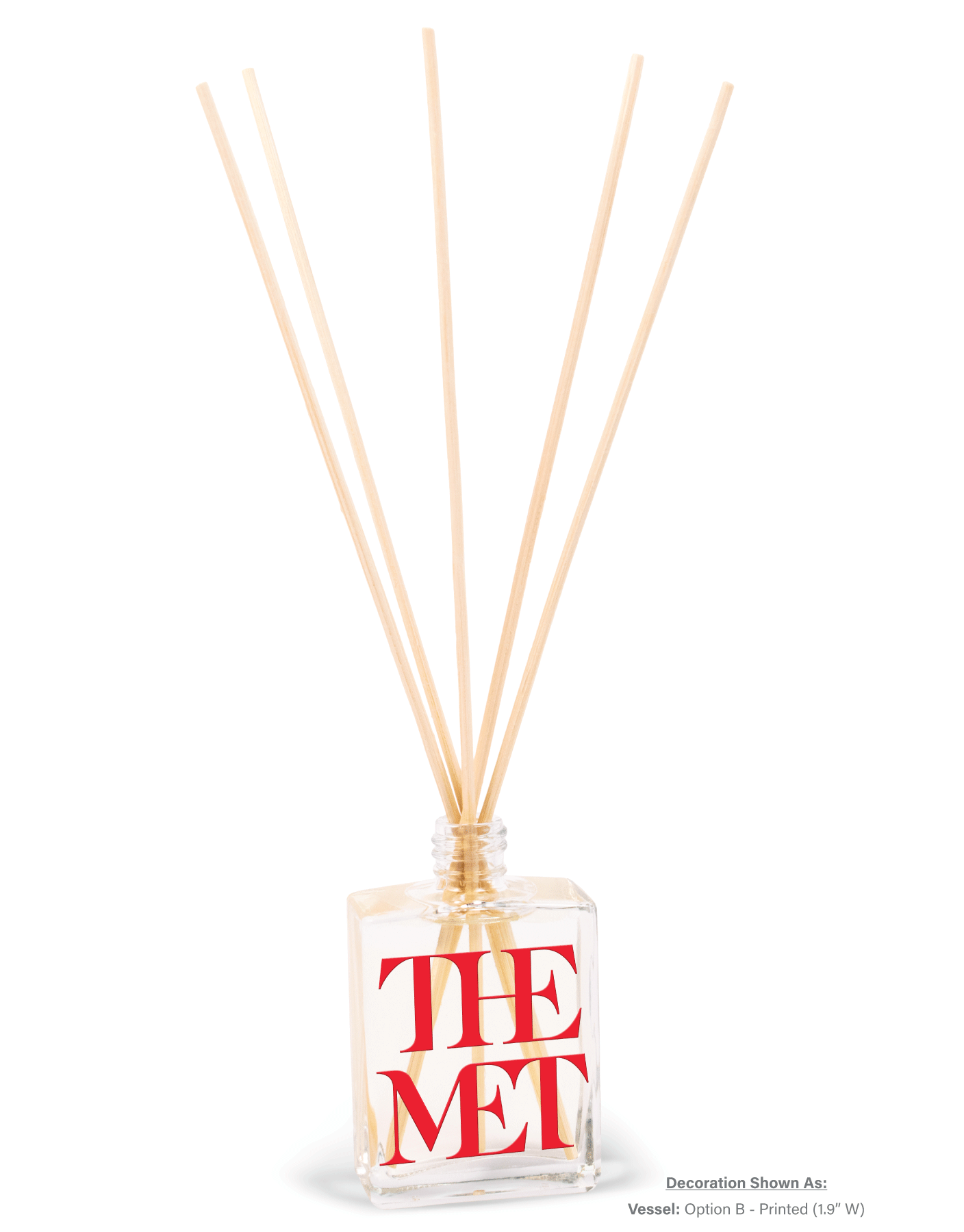 2 oz mini reed diffuser with clear glass bottle and reeds inserted, featuring custom logo branding