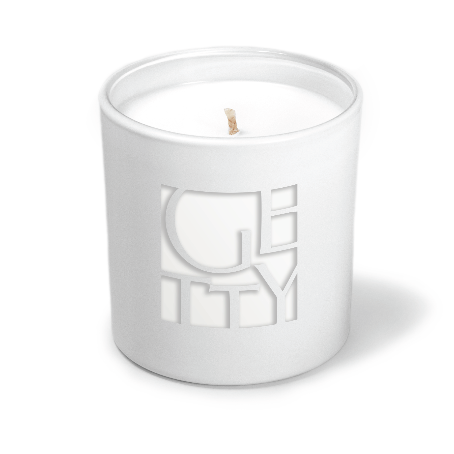 9 oz white glass candle with engraved logo