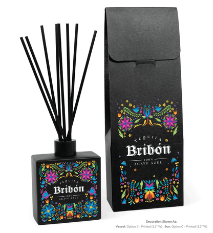 8 oz black reed diffuser with black reeds inserted, demonstrating elegant home fragrance solution for promotional gifts