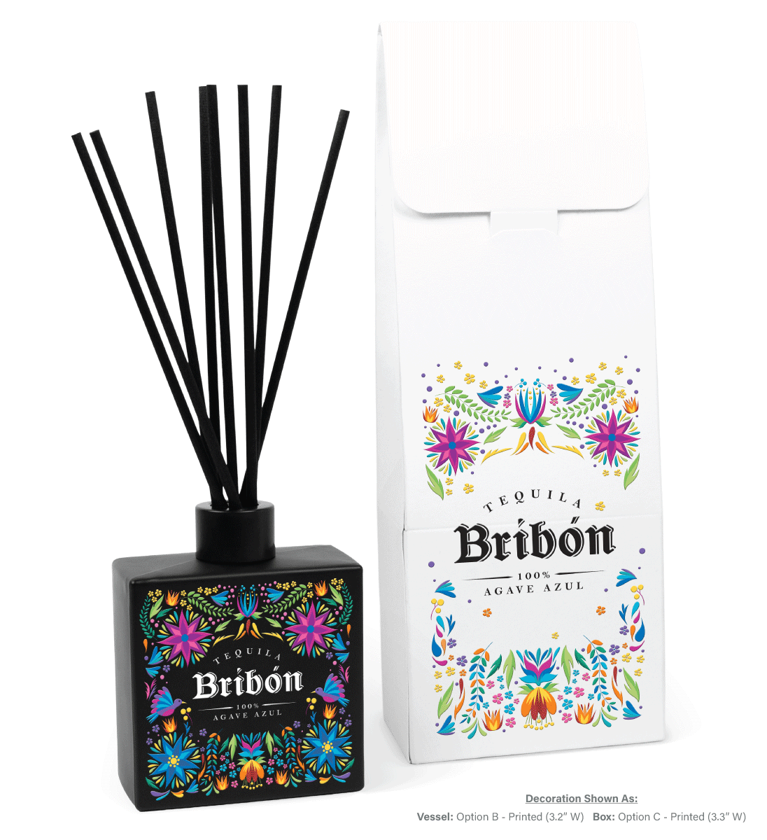 Close-up view of 8 oz black reed diffuser showing matte black finish and logo placement area for corporate branding