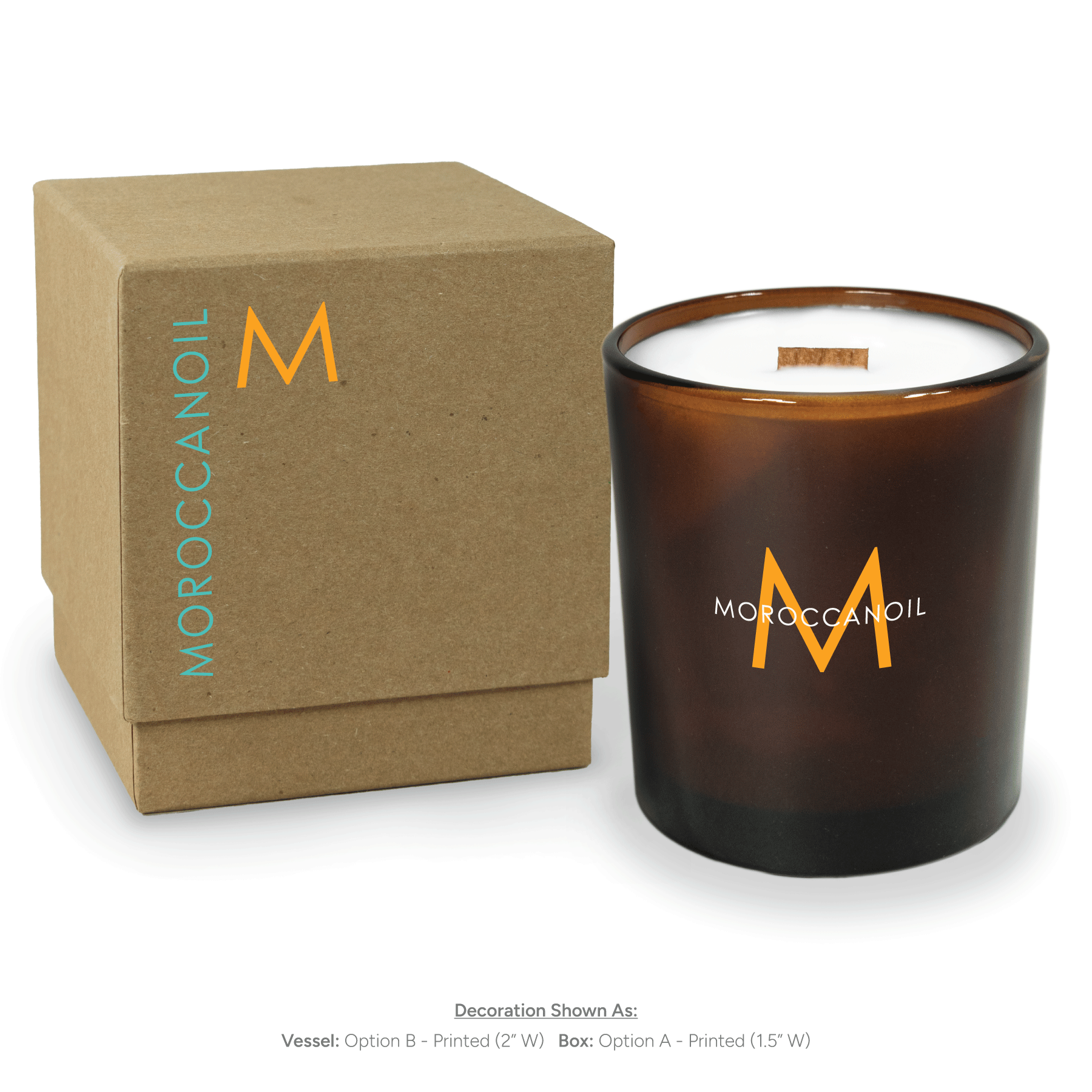14 oz amber luxury candle with kraft gift box without lid, displaying custom branding