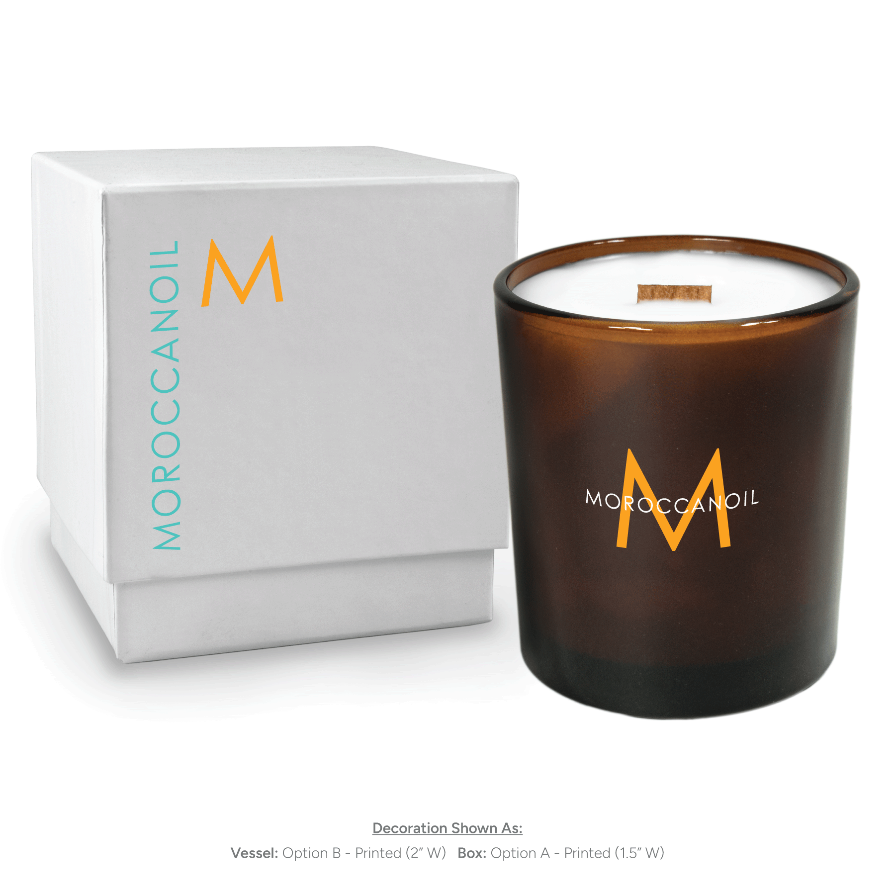 14 oz amber luxury candle with white gift box without lid, displaying custom branding