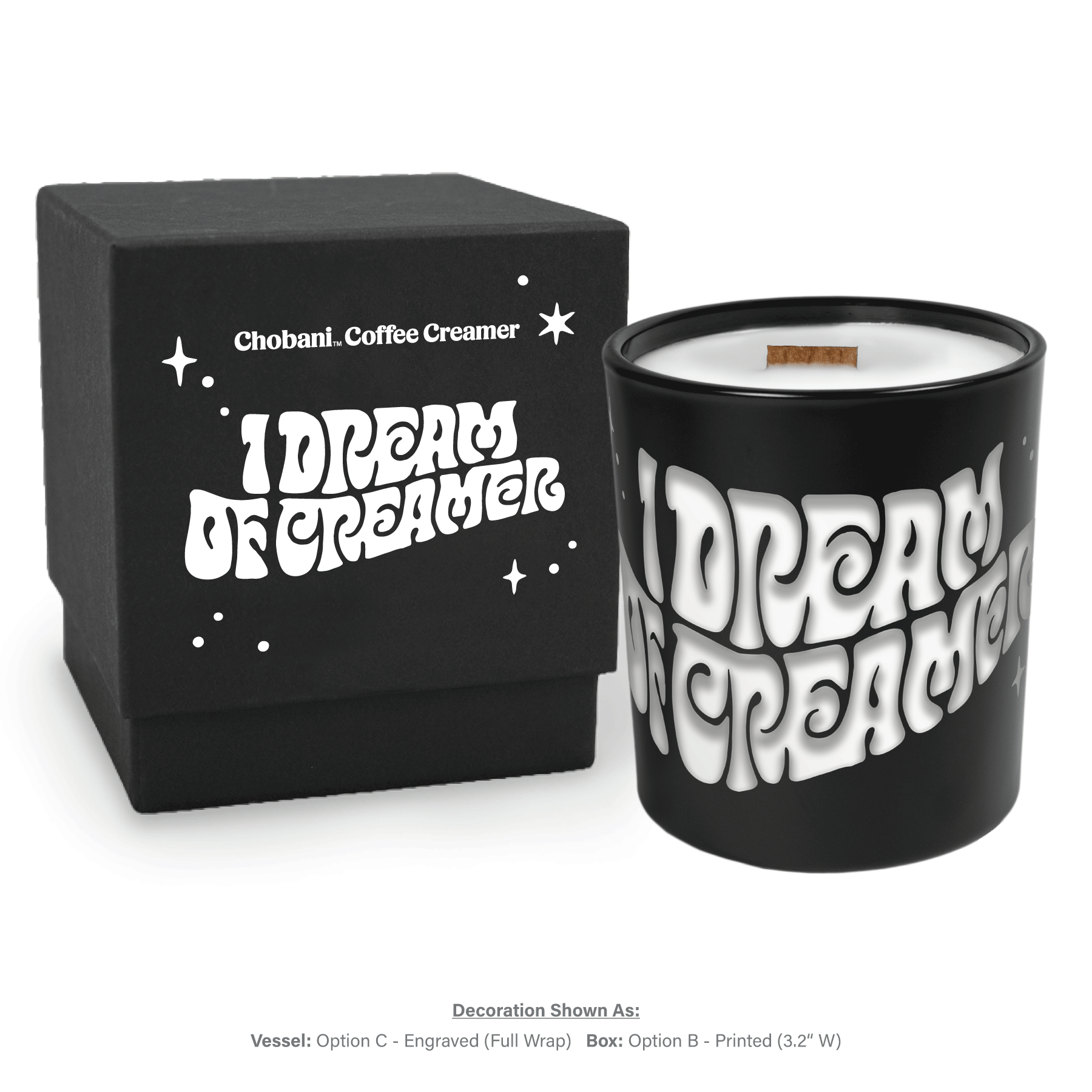 Black luxury candle with elegant black gift box and custom engraving, 14 oz size, premium presentation