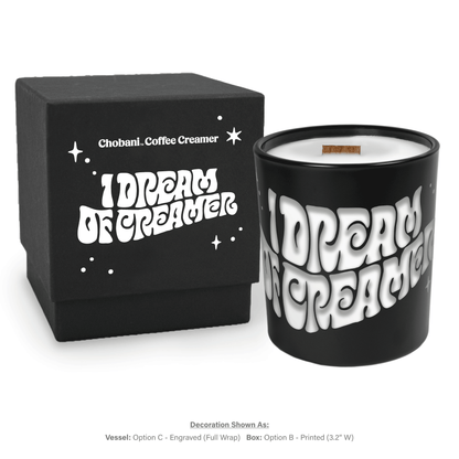 Black luxury candle with elegant black gift box and custom engraving, 14 oz size, premium presentation