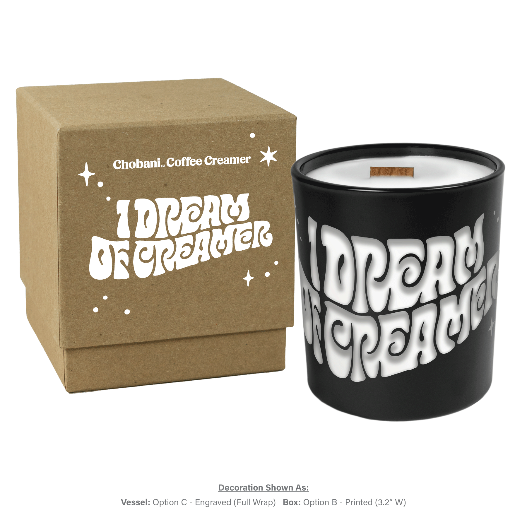 Black luxury candle with elegant kraft gift box and custom engraving, 14 oz size, premium presentation