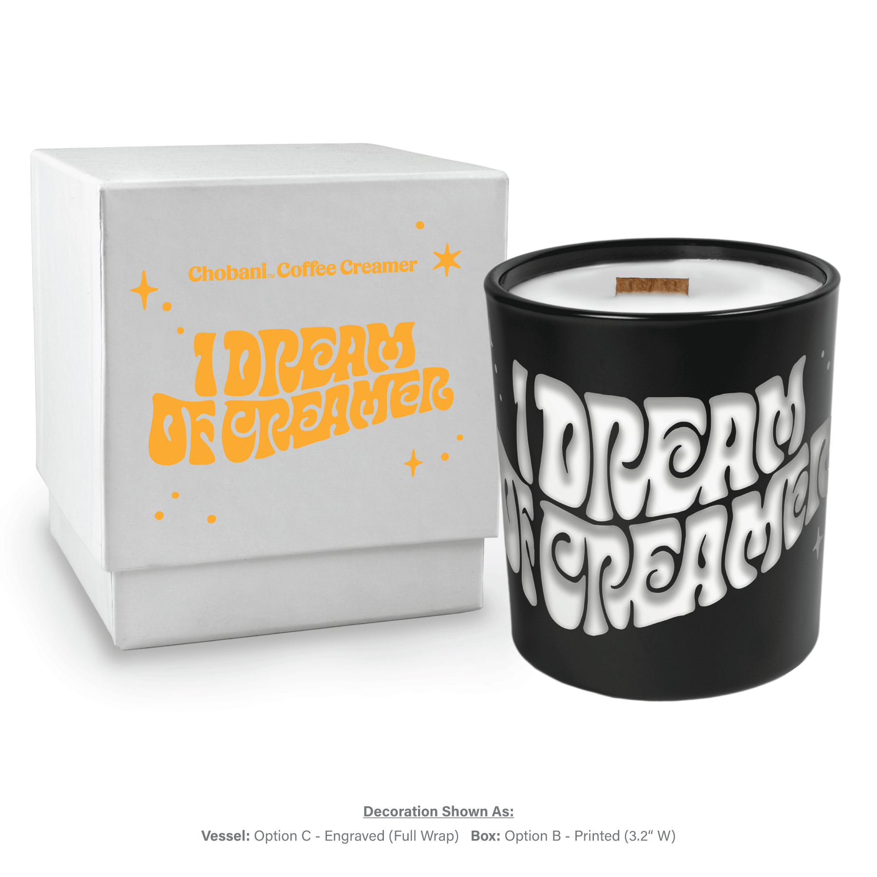 Black luxury candle with elegant white gift box and custom engraving, 14 oz size, premium presentation