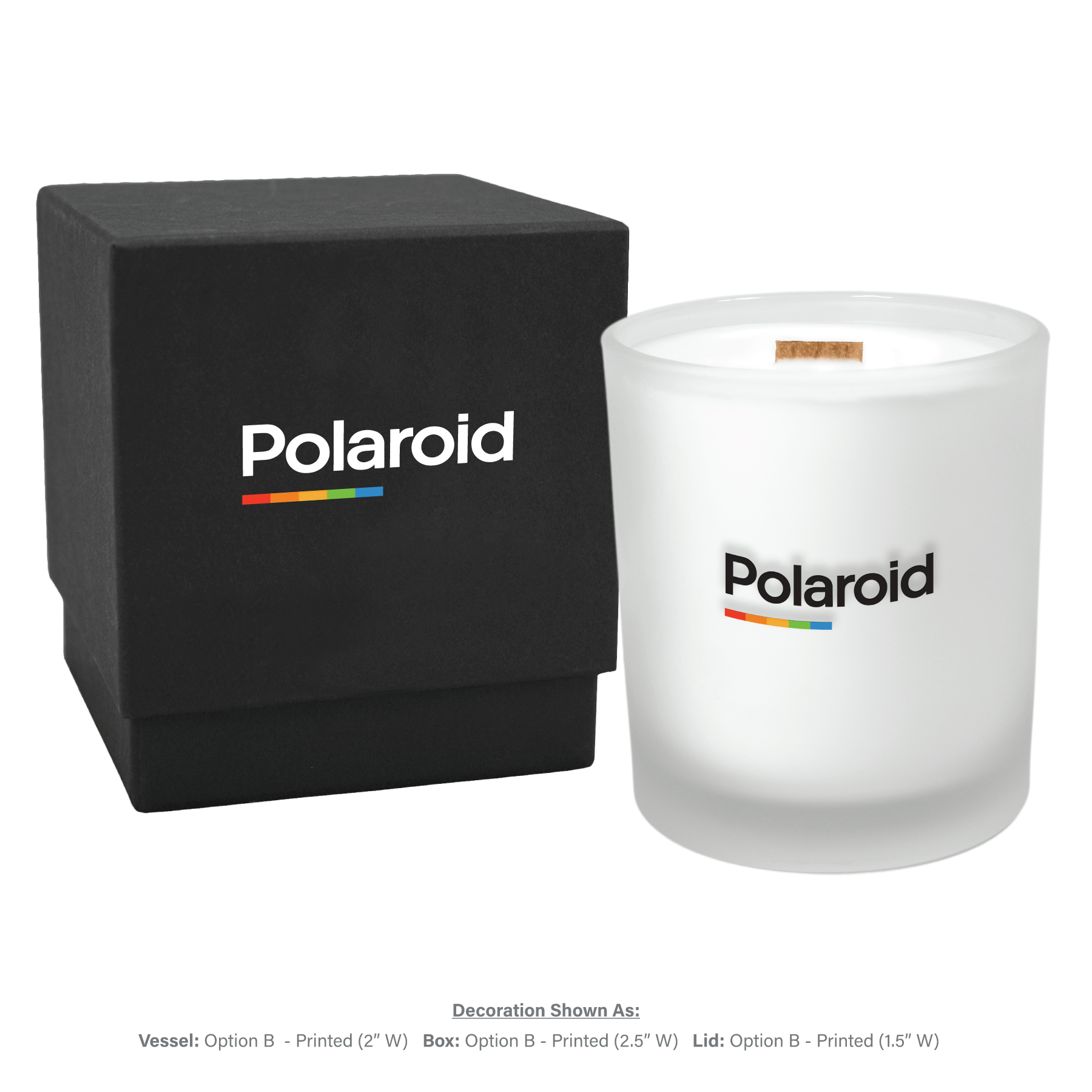 14 oz frosted glass luxury candle with elegant black gift box and custom logo printing area highlighted