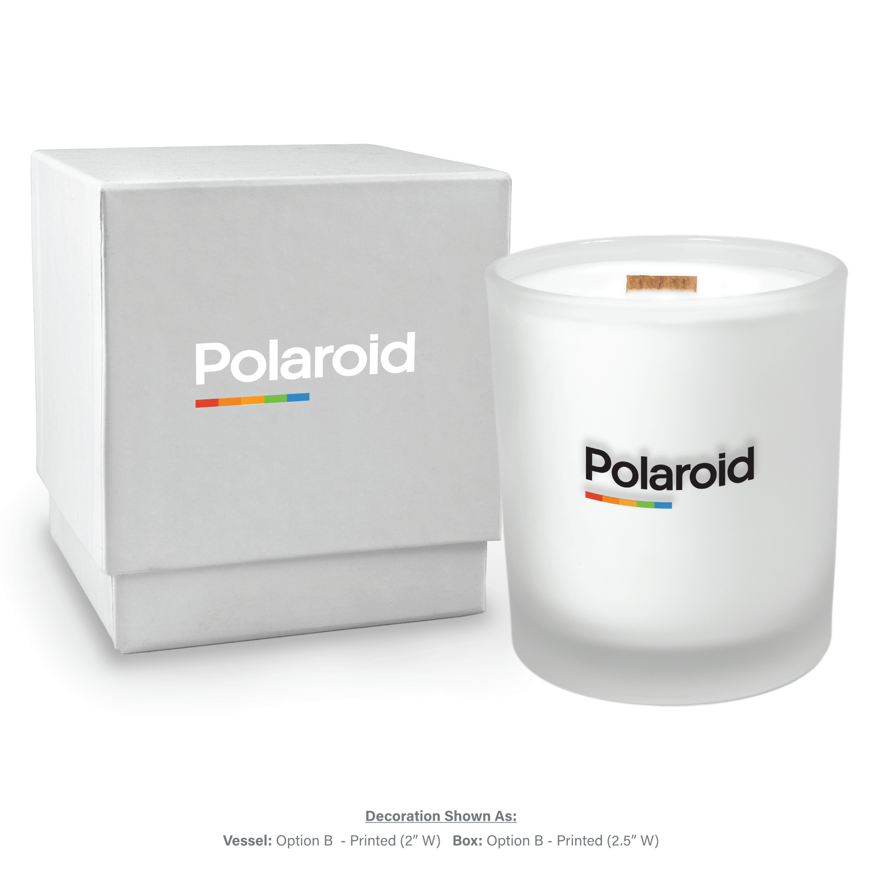 14 oz frosted glass luxury candle with elegant white gift box and custom logo printing area highlighted