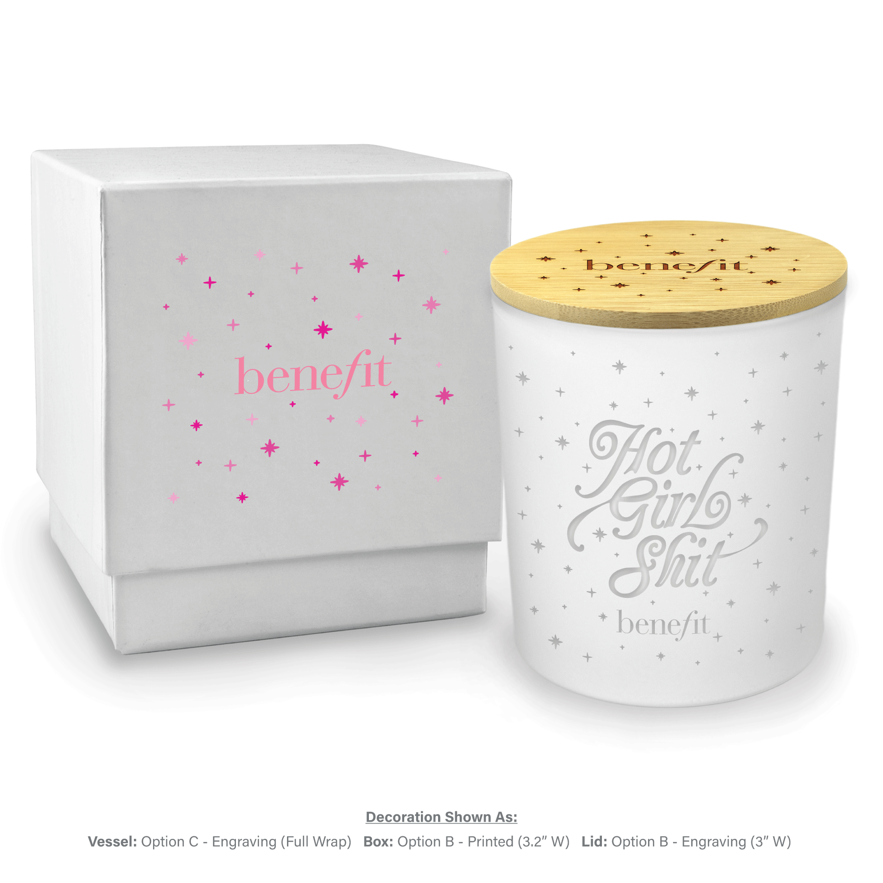 14 oz engraved luxury white soy candle with bamboo lid and white gift box