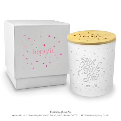14 oz engraved luxury white soy candle with bamboo lid and white gift box